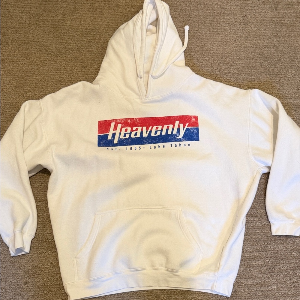 Heavenly Lake Tahoe Graphic Hoodie - White with Red & Blue Logo Mens XL